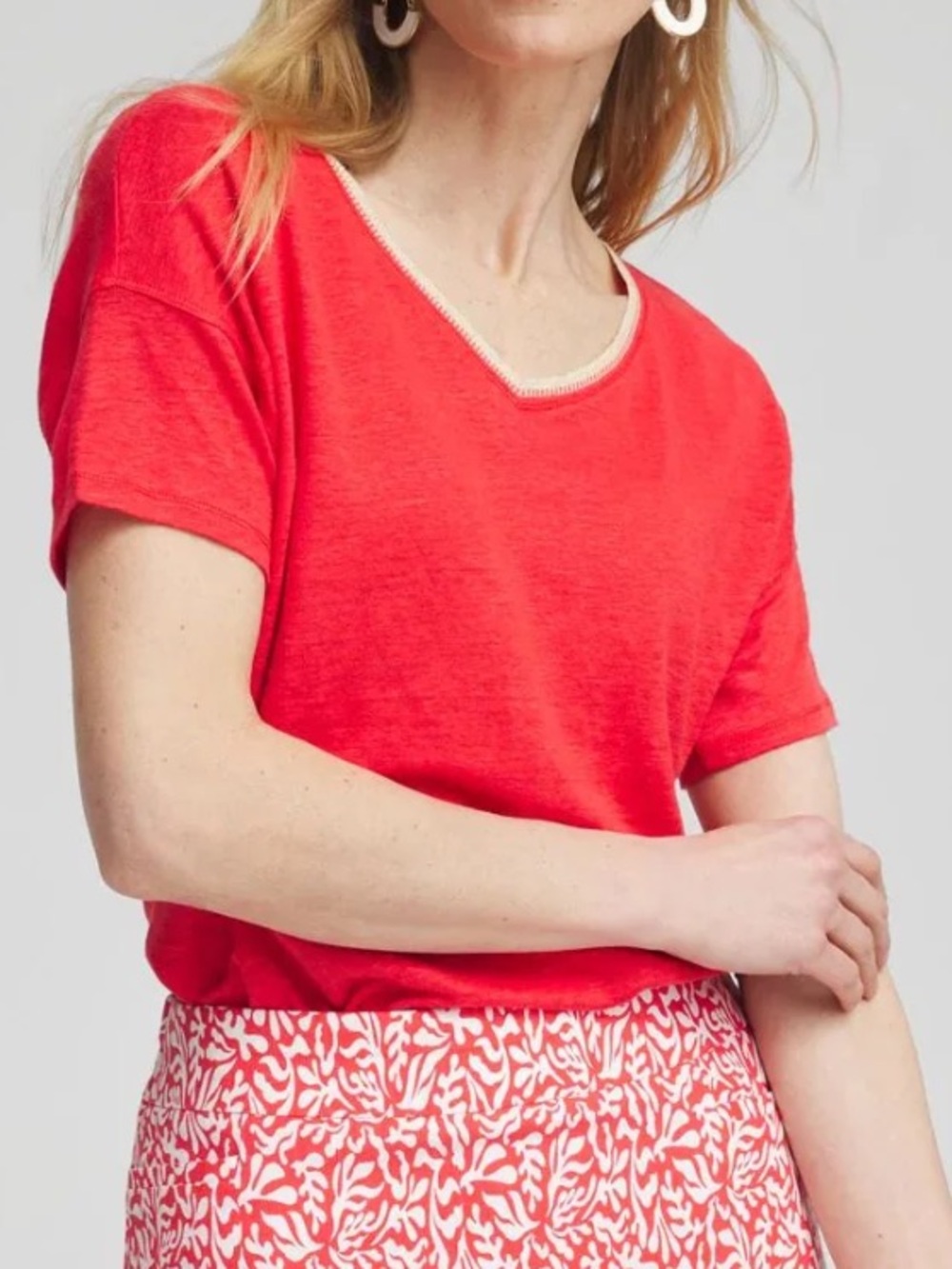 Chico's Sweater Trim Linen Tee Short Sleeve Sweater Large